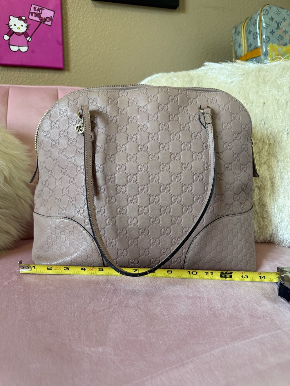 💯Auth GUCCI Guccisima BREE Shoulder Bag w Soft PINK Leather & Goldtone Hardware - Picture 9 of 16
